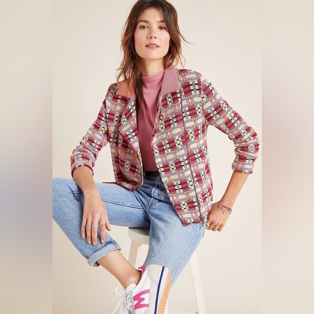 Anthropologie Aldomartins Meredith Plaid Moto Jacket Size Medium